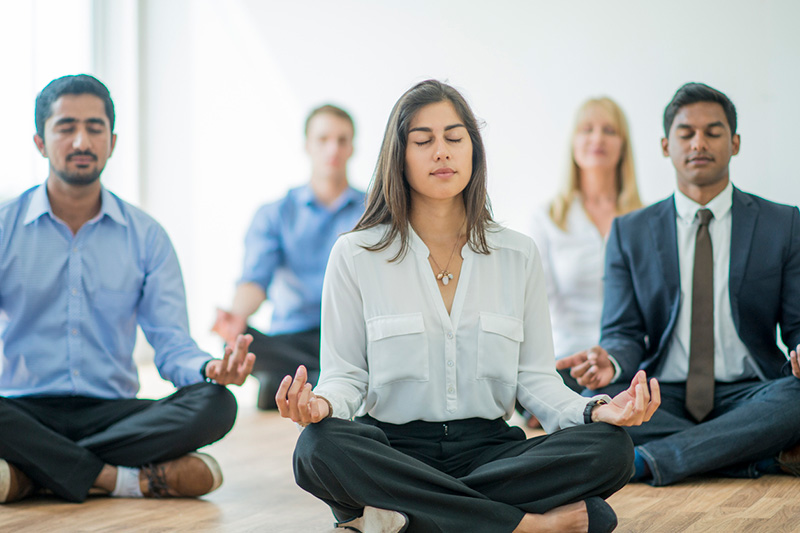 office worker doing yoga